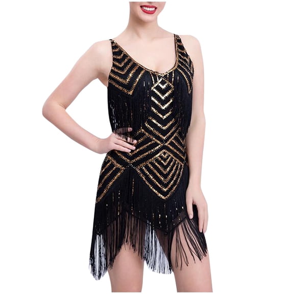 Oplxuo Women's Fringed Tassel Dance Costume 1920s Sexy V Neck Flapper Cocktail Party Dresses Rumba Ballroom Latin Outfits