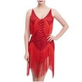 thumbnail image 1 of Oplxuo Women's Fringed Tassel Dance Costume 1920s Sexy V Neck Flapper Cocktail Party Dresses Rumba Ballroom Latin Outfits, 1 of 3