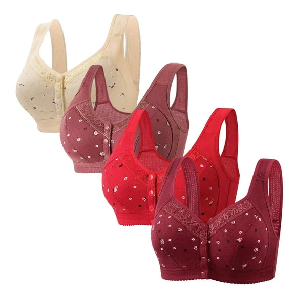 Oplxuo Women's Front Closure Daisy Bra, 4-Pack Plus Size Full Coverage Push Up Padded Comfortable Wireless Everyday Bras