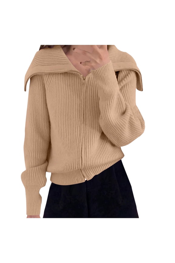 Women's Full Zip Up Sweater Raglan Long Sleeve Collared V Neck Ribbed Knit Slim Fit Open Front Cardigan Sweaters Tops