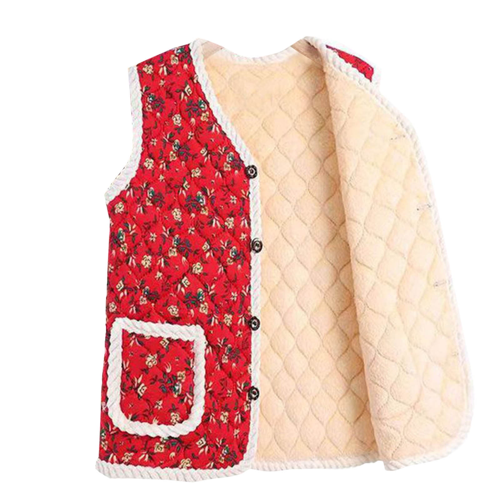 Oplxuo Women's Fuzzy Sherpa Quilted Vest Floral Print Button