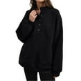 thumbnail image 1 of Oplxuo Women's Half Button Stand Collar Oversized Sweatshirt Loose Fit Pullover Long Sleeve Tops Fall Casual Tunic T-Shirt, 1 of 6