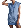 thumbnail image 1 of Oplxuo Women's Half Zip Sweatshirt Dresses Lapel V Neck Sleeveless Pullover Tunic Tops Mini Dress, 1 of 7