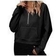 thumbnail image 1 of Oplxuo Women's Half Zipper Fleece Sweatshirts Fall Winter Basic Color Solid Long Sleeve Loose Casual Pullover Hooded Tops, 1 of 5