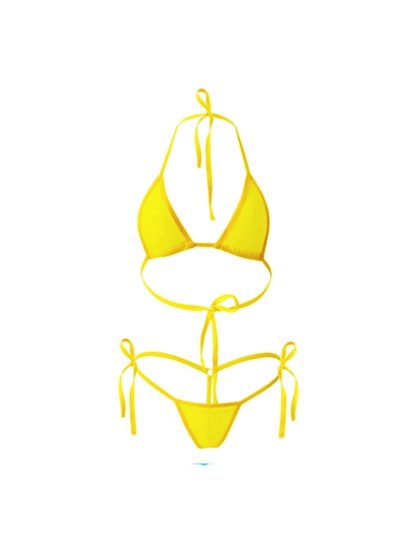 Women's Halter Mini Bikini Sets Sexy See Through Micro Thong Swimsuit Tie Side Bottom Two Piece Lingerie Bathing Suit