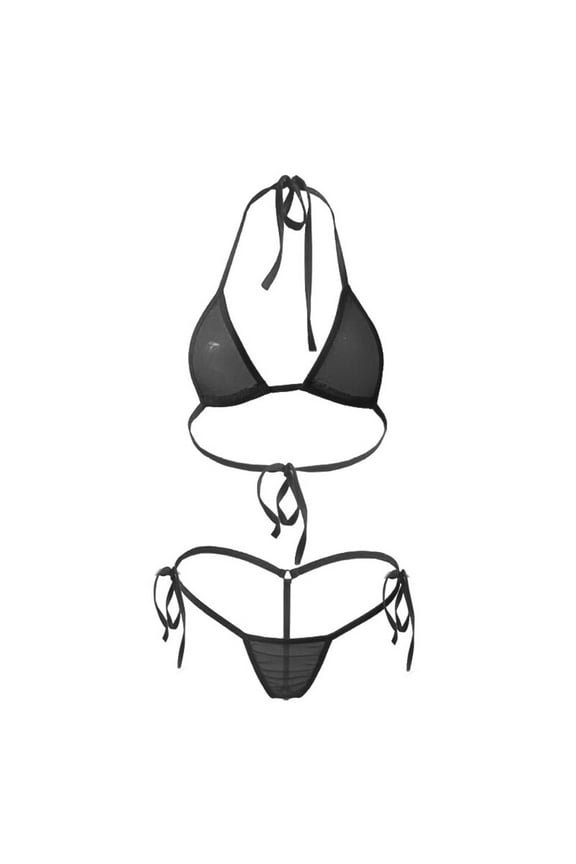 Women's Halter Mini Bikini Sets Sexy See Through Micro Thong Swimsuit Tie Side Bottom Two Piece Lingerie Bathing Suit