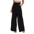 thumbnail image 1 of Oplxuo Women's High Waist Wide Leg Pants Elastic Ruffle Tirm Casual Loose Flowy Trousers Solid Color Pant with Pockets, 1 of 7