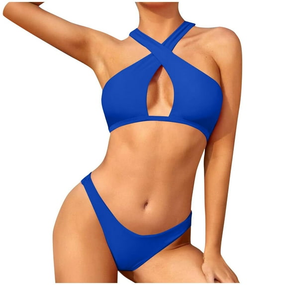 Oplxuo Women's High Waisted Bikini Sets Sexy Cutout Crossover Halter Neck Swimsuits Cheeky 2 Piece Bathing Suits