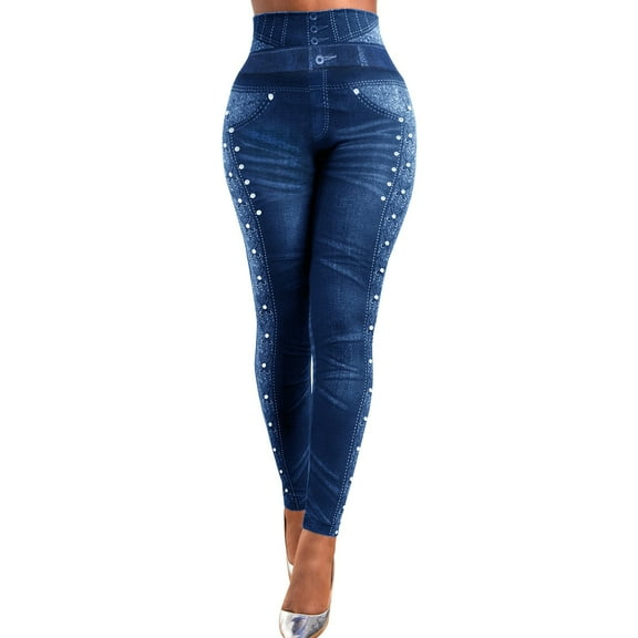 Oplxuo Women's High Waisted Skinny Jeans Chic Pearls Decor Stretch Slim Fitted Denim Pants