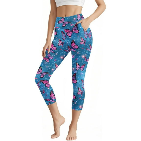 Oplxuo Women's High Waisted Yoga Capris with Pockets, Tummy Control Non See Through Workout Athletic Running Capri Leggings