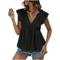 thumbnail image 1 of Oplxuo Women's Lace Trimmed V Neck Ruffled Sleeve Flared Eyelet Tank Blouse Top, 1 of 7