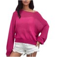 thumbnail image 1 of Oplxuo Women's Lantern Sleeve Pullover Sweaters Hollow Out Loose Off the Shoulder Lightweight Sheer Cover Up Tops, 1 of 2