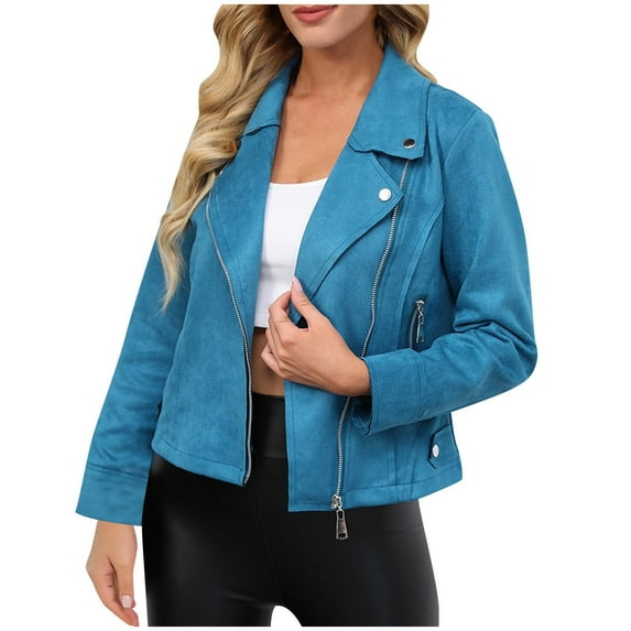 Oplxuo Women's Lapel Collar Zip Up Blazer Slim Fit Elegant Open Front Long Sleeve Casual Cropped Work Office Suit Jackets