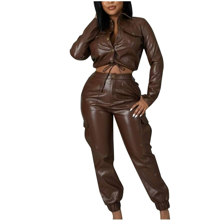 Leather two piece outfit sales