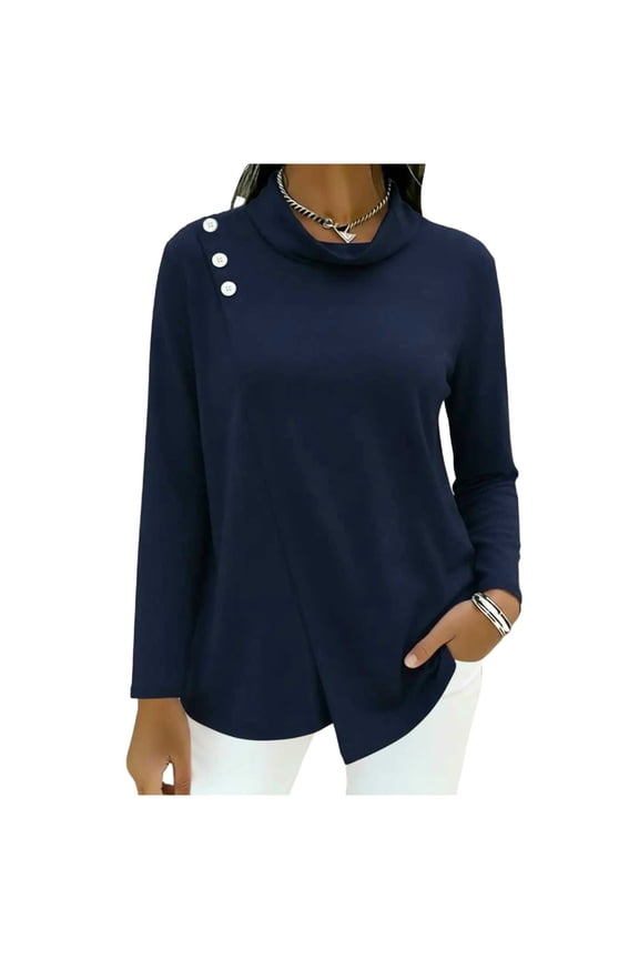 Women's Long Sleeve Cowl Neck Sweater Pullover Turtleneck Casual Loose Sweatshirts Tunic Tops