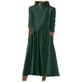 thumbnail image 1 of Oplxuo Women's Long Sleeve Turtleneck Casual Dresses Fall Winter Loose Pleated Solid Color Swing Midi Dress with Pockets, 1 of 5