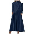 thumbnail image 1 of Oplxuo Women's Long Sleeve Turtleneck Casual Dresses Fall Winter Loose Pleated Solid Color Swing Midi Dress with Pockets, 1 of 5