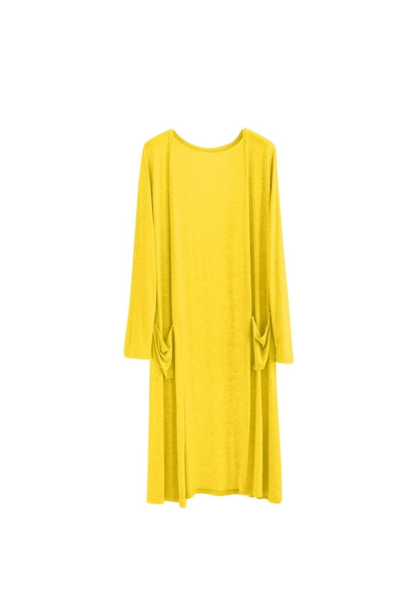Women's Long Sun Protection Cardigans Casual Solid Open Front Lightweight Thin Long Sleeve Outerwear with Pockets