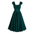 thumbnail image 1 of Oplxuo Women's Medieval Renaissance Corset Dress Gothic Square Neck Sleeveless Victorian Laceup A-Line Cosplay Dress, 1 of 5