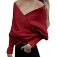 thumbnail image 1 of Oplxuo Women's Off Shoulder Wrap V Neck Cropped Sweaters Shawl, Sexy Fall Winter Long Sleeve Cross Front Knitted Pullovers, 1 of 4
