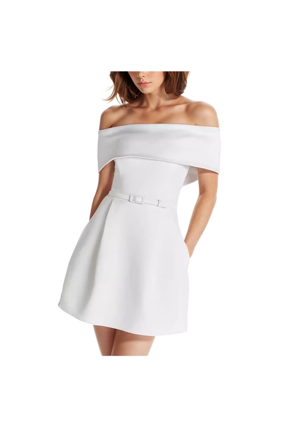 Women's Off the Shoulder Short Homecoming Dress - Elegant A-line Mini Cocktail Dresses for Wedding with Pockets