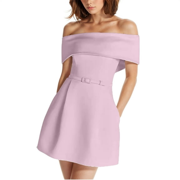 Oplxuo Women's Off the Shoulder Short Homecoming Dress - Elegant A-line Mini Cocktail Dresses for Wedding with Pockets