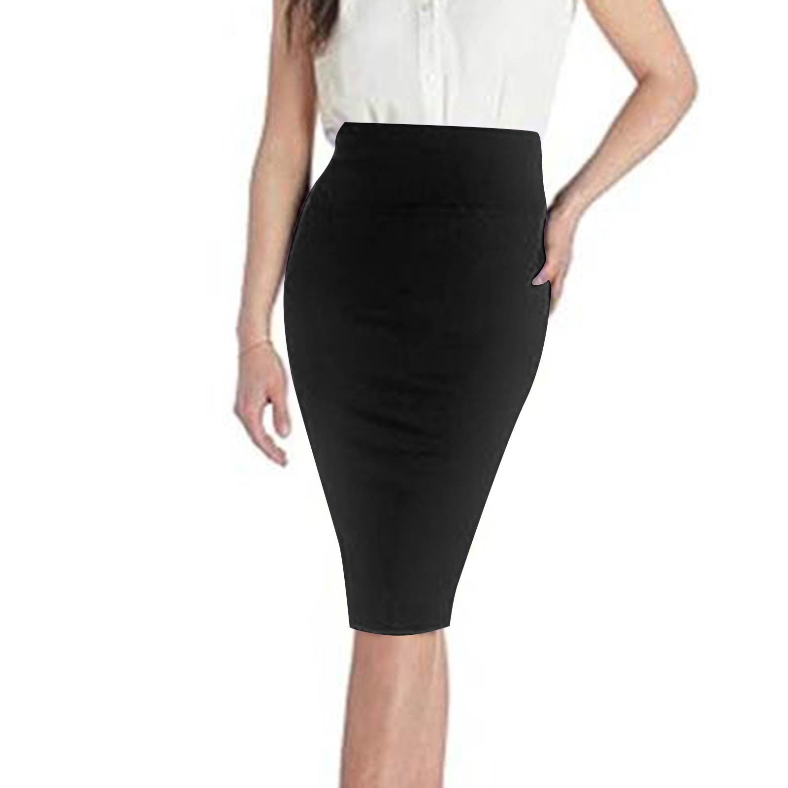Luxalzxs Pencil Skirt for Women Basic Stretch Bodycon Midi