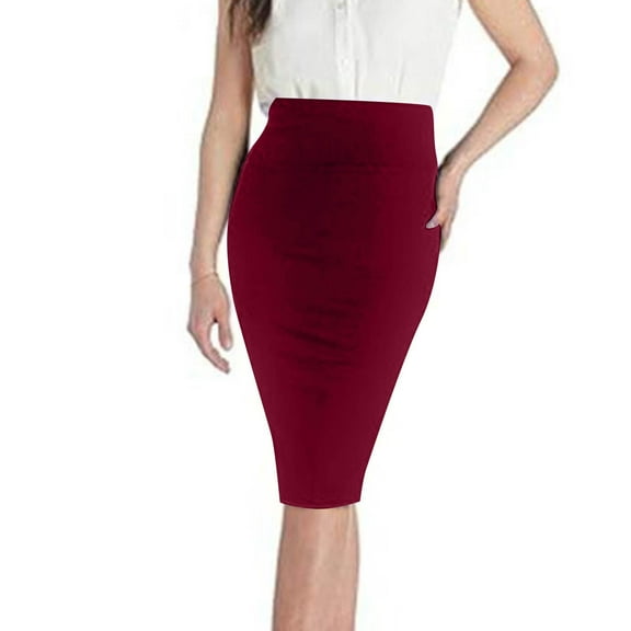 Oplxuo Women's Office Work Pencil Skirt Stretch High Waist Knee Length Bodycon for Business Casual