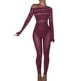 thumbnail image 1 of Oplxuo Women's One Piece Jumpsuit Long Sleeve off the Shoulder Sparkly Rhinestone Hollow Out Full Body Mesh Bodysuit Lingerie, 1 of 2