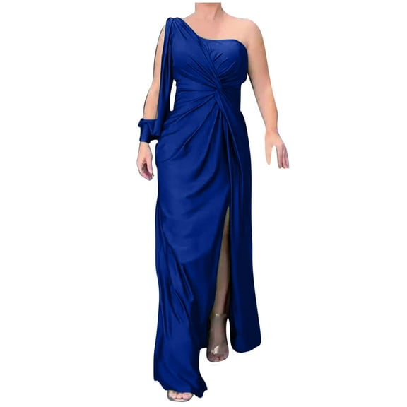 Oplxuo Women's One Shoulder Formal Prom Dress - Elegant Sleeveless Party Cocktail Evening Maxi Dresses with Slit