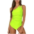 thumbnail image 1 of Oplxuo Women's One Shoulder One Piece Tummy Control Swimsuit Full Coverage | Keyhole Design, Full Coverage Fit, Modest Style, Ruched Waist, Adjustable Shoulder Strap, Removable Soft Cups, 1 of 5