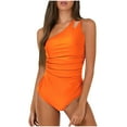thumbnail image 1 of Oplxuo Women's One Shoulder One Piece Tummy Control Swimsuit Full Coverage | Keyhole Design, Full Coverage Fit, Modest Style, Ruched Waist, Adjustable Shoulder Strap, Removable Soft Cups, 1 of 5