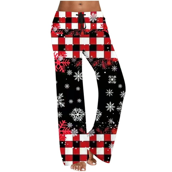 Oplxuo Women's Pajama Pants Wide Leg Yoga Pants Lounge Drawstring Pants Comfy Stretch Christmas Pj Bottoms