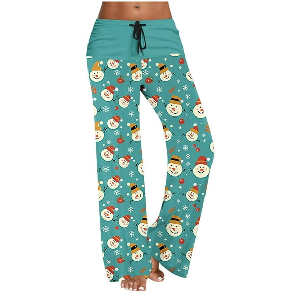 Oplxuo Women's Pajama Pants Wide Leg Yoga Pants Lounge Drawstring Pants Comfy Stretch Christmas Pj Bottoms