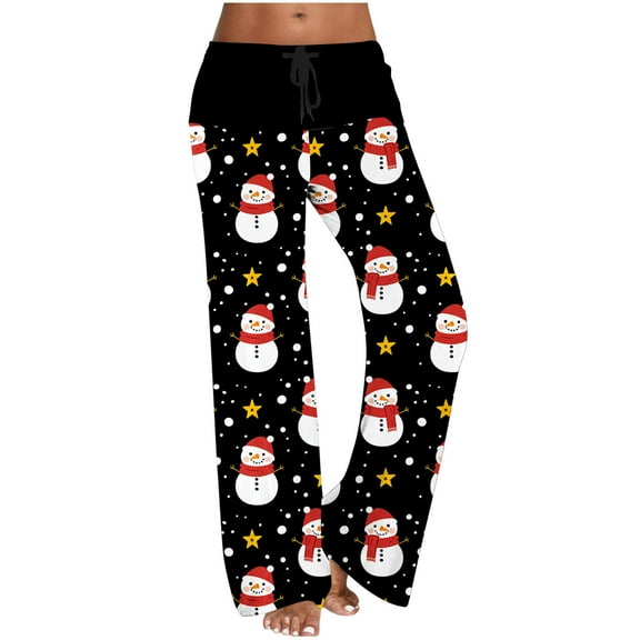 Oplxuo Women's Pajama Pants Wide Leg Yoga Pants Lounge Drawstring Pants Comfy Stretch Christmas Pj Bottoms