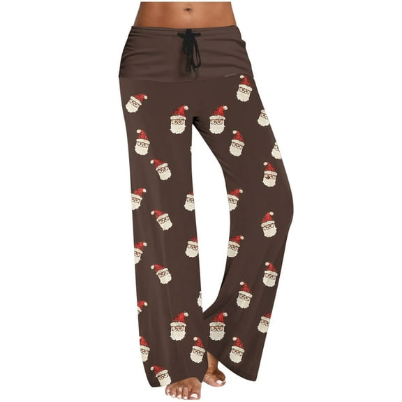 Oplxuo Women's Pajama Pants Wide Leg Yoga Pants Lounge Drawstring Pants Comfy Stretch Christmas Pj Bottoms