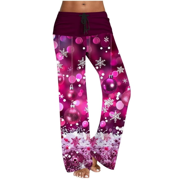 Oplxuo Women's Pajama Pants Wide Leg Yoga Pants Lounge Drawstring Pants Comfy Stretch Christmas Pj Bottoms