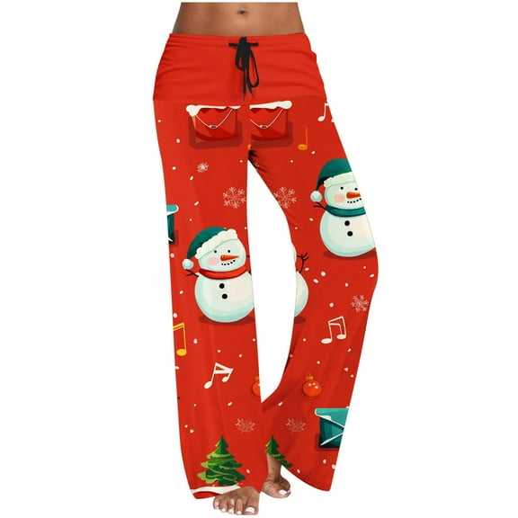 Oplxuo Women's Pajama Pants Wide Leg Yoga Pants Lounge Drawstring Pants Comfy Stretch Christmas Pj Bottoms
