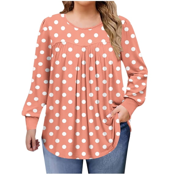 Oplxuo Women's Plus Size Crew Neck Long Sleeve Tops Lightweight Blouse for Casual & Going Out, Solid & Floral