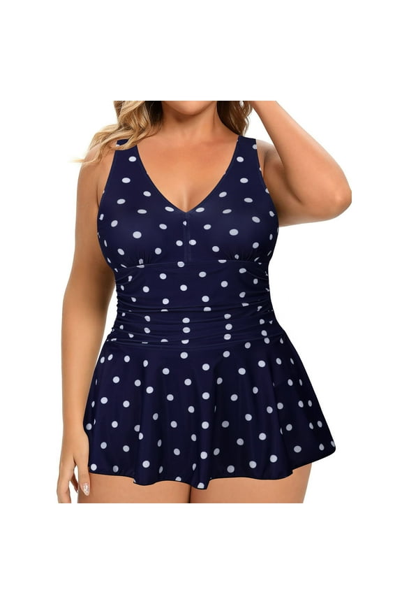 Women's Plus Size One Piece Swimsuits Tummy Control Sexy Ruched Bathing Suit Full Coverage Swimwear with Skirt