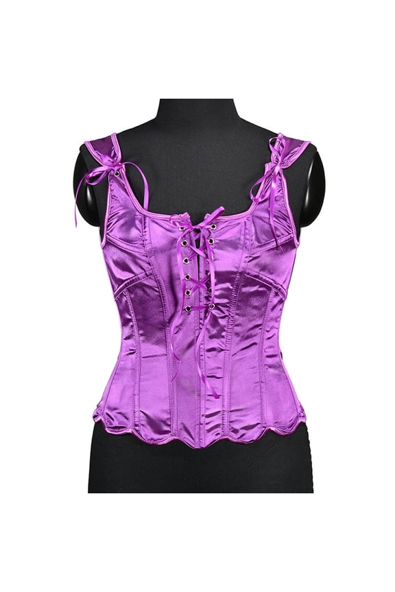 Women's Renaissance Vintage Corset Bustier Chic Wave Hem Lace Up Tie Front Overbust Bodice Bodyshaper Tops