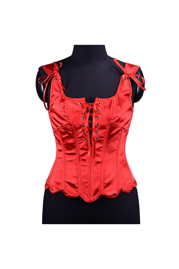 Women's Renaissance Vintage Corset Bustier Chic Wave Hem Lace Up Tie Front Overbust Bodice Bodyshaper Tops