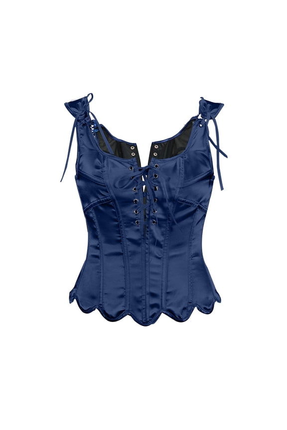 Women's Renaissance Vintage Corset Bustier Chic Wave Hem Lace Up Tie Front Overbust Bodice Bodyshaper Tops