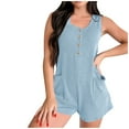 thumbnail image 1 of Oplxuo Women's Ribbed Knit Rompers Loose Button Up Sleeveless Summer Henley Tank Tops Jumpsuit with Pockets, 1 of 6