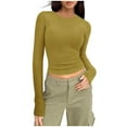 thumbnail image 1 of Oplxuo Women’s Ruched Long Sleeve Shirts Tight Fitted Going Out Crop Tops Crewneck Basic Tee Y2k Teens Girls Clothes, 1 of 5