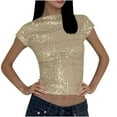 thumbnail image 1 of Oplxuo Women's Sequin Boat Neck Shirts Sparkle Glitter Backless Tee Cap Sleeve Crop Tops, 1 of 5