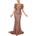 thumbnail image 1 of Oplxuo Women's Sequins Formal Evening Dress, Elegant Puff Sleeve Sparkly Mermaid Maxi Gown Gatsby Party Dresses, 1 of 7