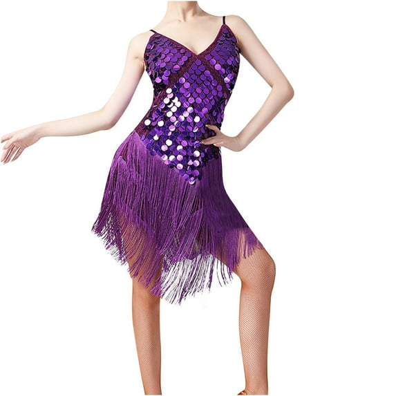 Oplxuo Women's Sequins Tassels Latin Dress, 1920s Vintage Gatsby Party Flapper Dress Sexy Tango Ballroom Rumba Dance Costumes