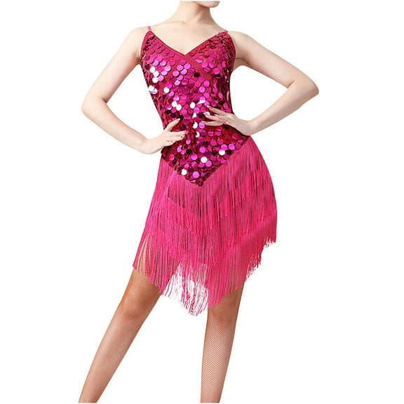 Oplxuo Women's Sequins Tassels Latin Dress, 1920s Vintage Gatsby Party Flapper Dress Sexy Tango Ballroom Rumba Dance Costumes