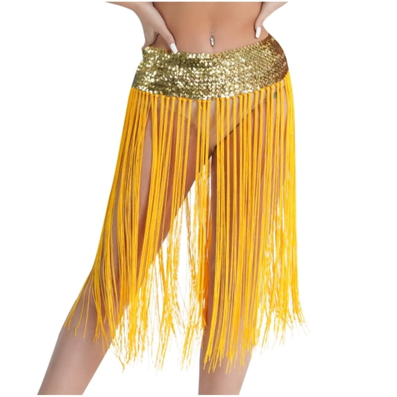 Oplxuo Women's Sexy Fringe Tassel Skirt Sparkly Sequin Patchwork Belly Dance Cover Up Skirt Hip Scarf Rave Costume
